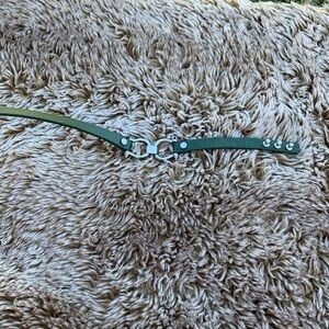 Rustic cuff green leather bracelet with silver tone accent